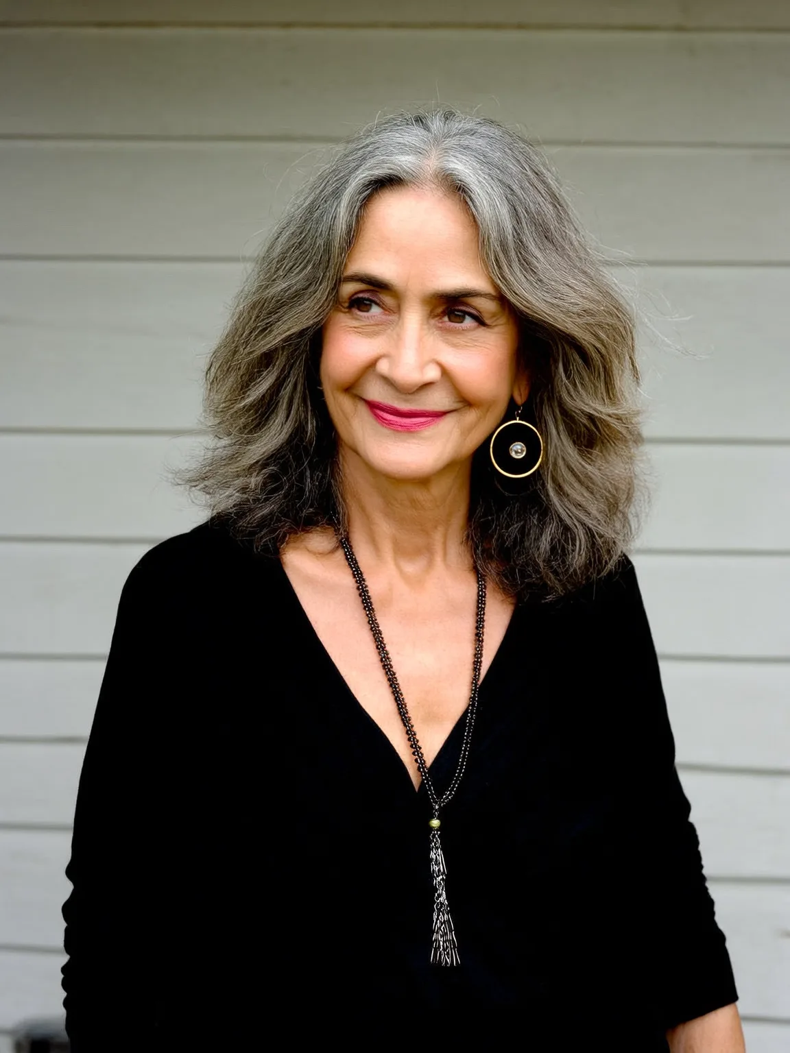Medium-Length Layered Salt and Pepper Gray Bob
